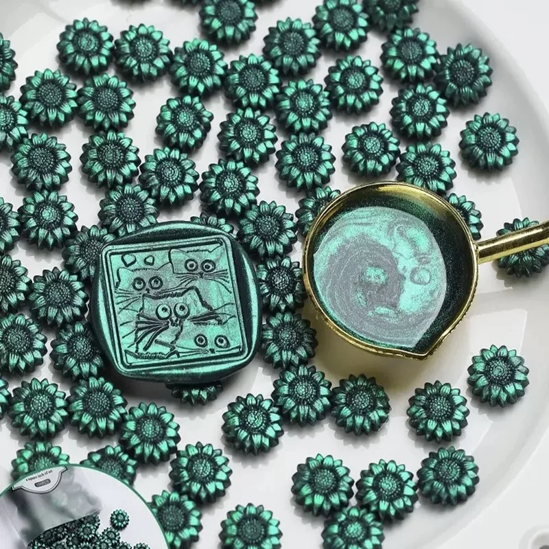 50Pcs Vintage Colored Wax  Solid Color Sunflower Candle Beads for Envelope Stamp Sealing Birthday Wedding Card Decor Wax Seal DI