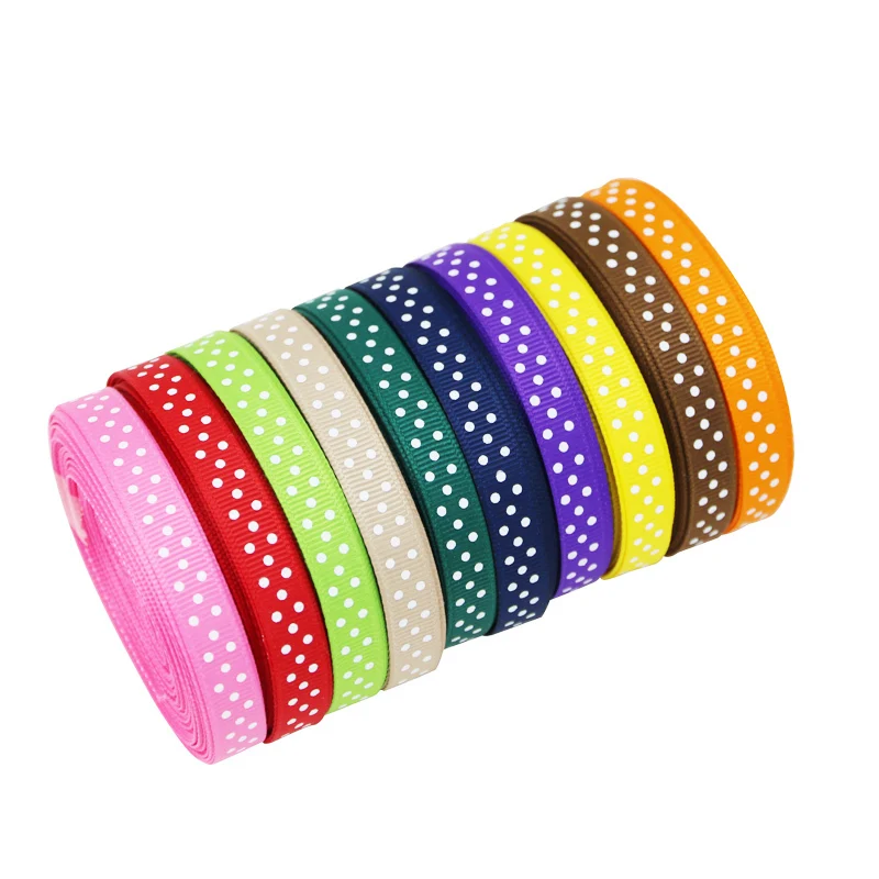 (25yards/roll) 10mm Cartoon Polka Dots Printed Grosgrain Handwork DIY Ribbon Lovely lace Series Colourful Ribbons