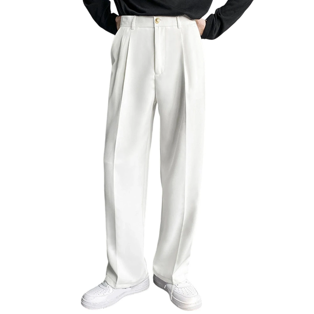 Men Summer Loose Straight Suit Pants Korean Style Solid Color Baggy Wide Leg Trousers Casual Streetwear Fashion Full Length