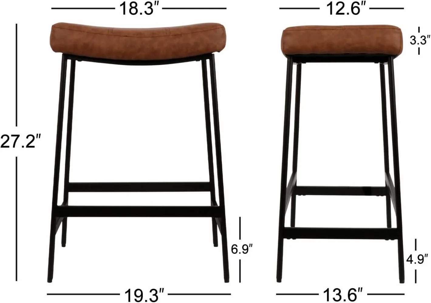 Conjunto de bancos de bar sem encosto de 27 ", 2 assentos estofados para cozinha, bancos de bar modernos com almofada grossa e apoio para os pés