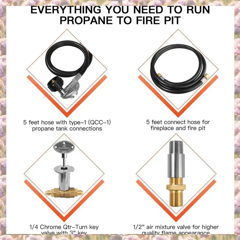 1Set Burner Connection Kit Adjustable Pressure Regulator Hose Plastic+Metal Replacement With 1/2In Control Valve Key Set