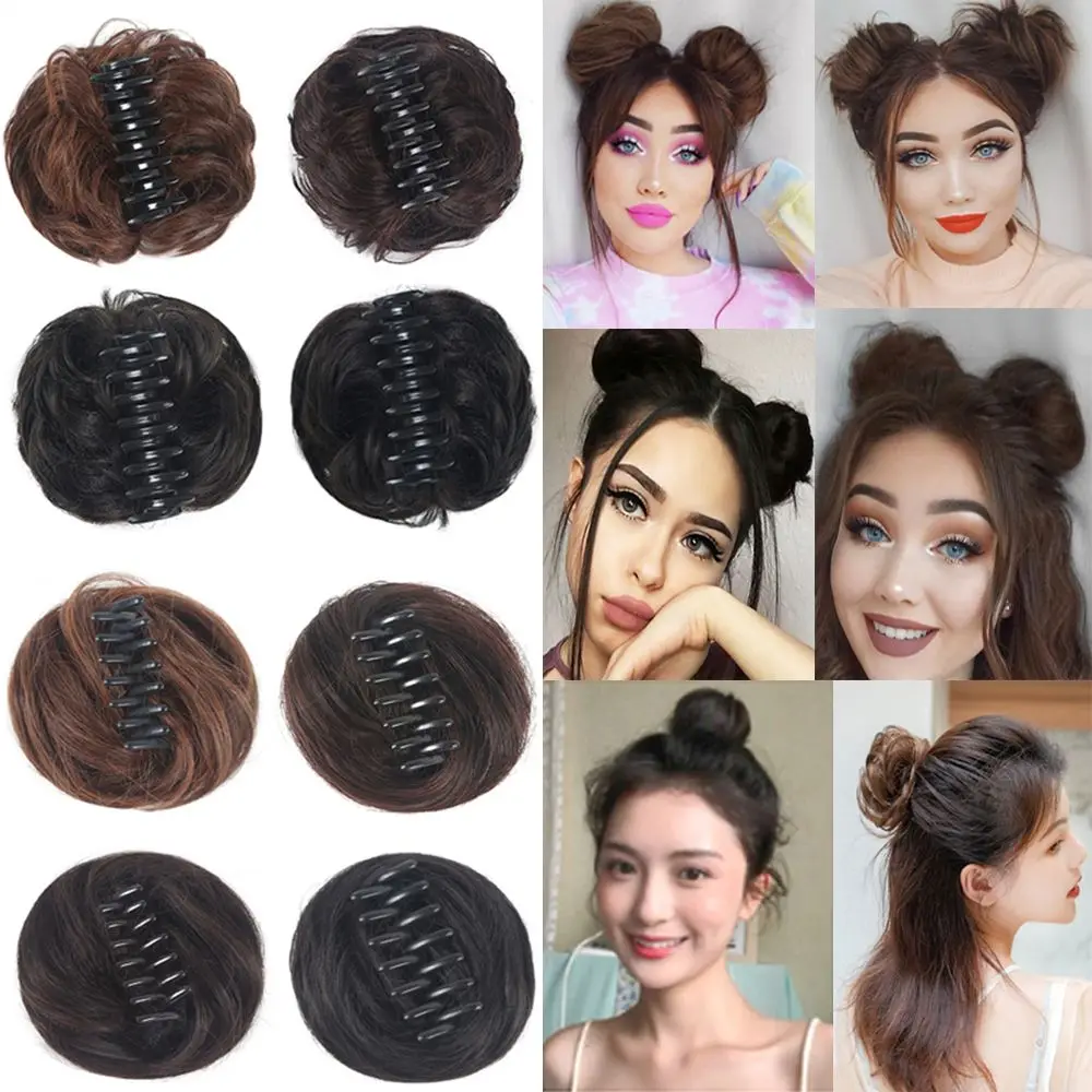 Short Natural Black Brown Synthetic Hair Clip-on Hair Bun Messy Chignon Hair Extensions Wig Hairpiece Claw Hair Bun