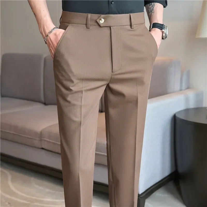 Men\'s High-quality Dress Pants Solid Color Suit Pants Business Slim Fit Casual High-quality Formal Office and Social Pants