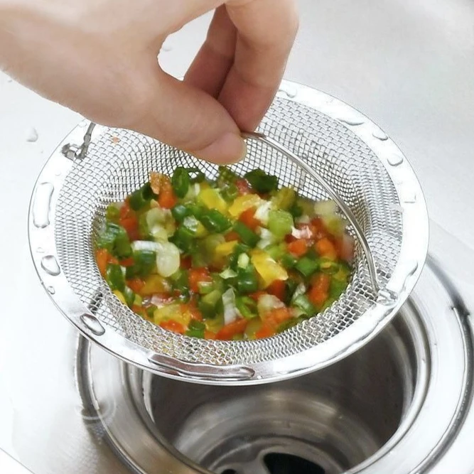 손잡이가 있는 스테인레스 스틸 싱크 필터 - 녹 방지 메쉬 거름망, 주방 및 욕실 배수구용 야채/과일 배수 바구니
