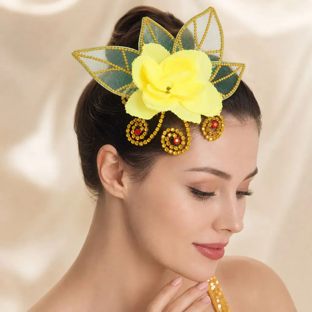 Floral Style Stage Floral Hair Accessory Decorative Style Plastic Dance Hair Flower Headpiece Glitter Performance Hairpiece