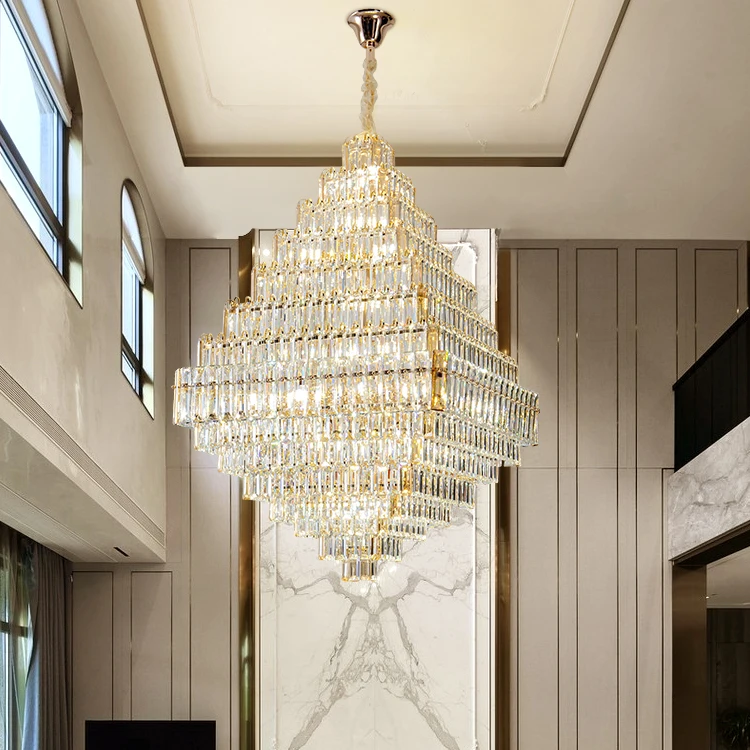 Big Long Geometric K9 Crystal Chandelier Modern European Chandeliers Lights Fixture LED American Loft Home Indoor Hanging Lamps