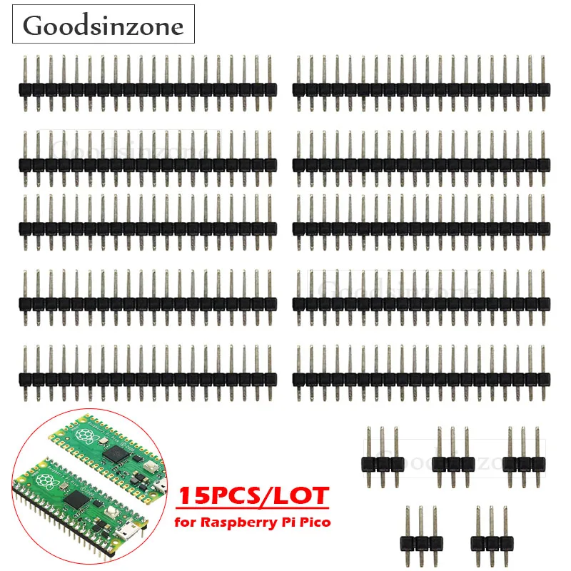 15-Pack Pin Header Set for Raspberry Pi Pico - 2.54mm Male Headers (20-Pin + 3-Pin) - 5 Complete Kits