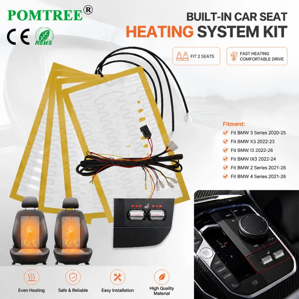 12V Built-in Car Seat Heating System Kit Fit 2 Seats Compatible With BMW X3 I3 IX3,Including 4 Heating Pads + Special Switch