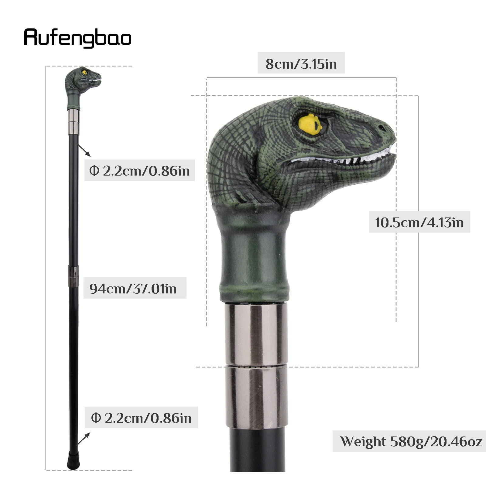 الأخضر الراتنج ديناصور عصا للمشي موضة الزخرفية الصلب عصا شهم أنيقة تأثيري قصب مقبض كروسيير 94 سنتيمتر