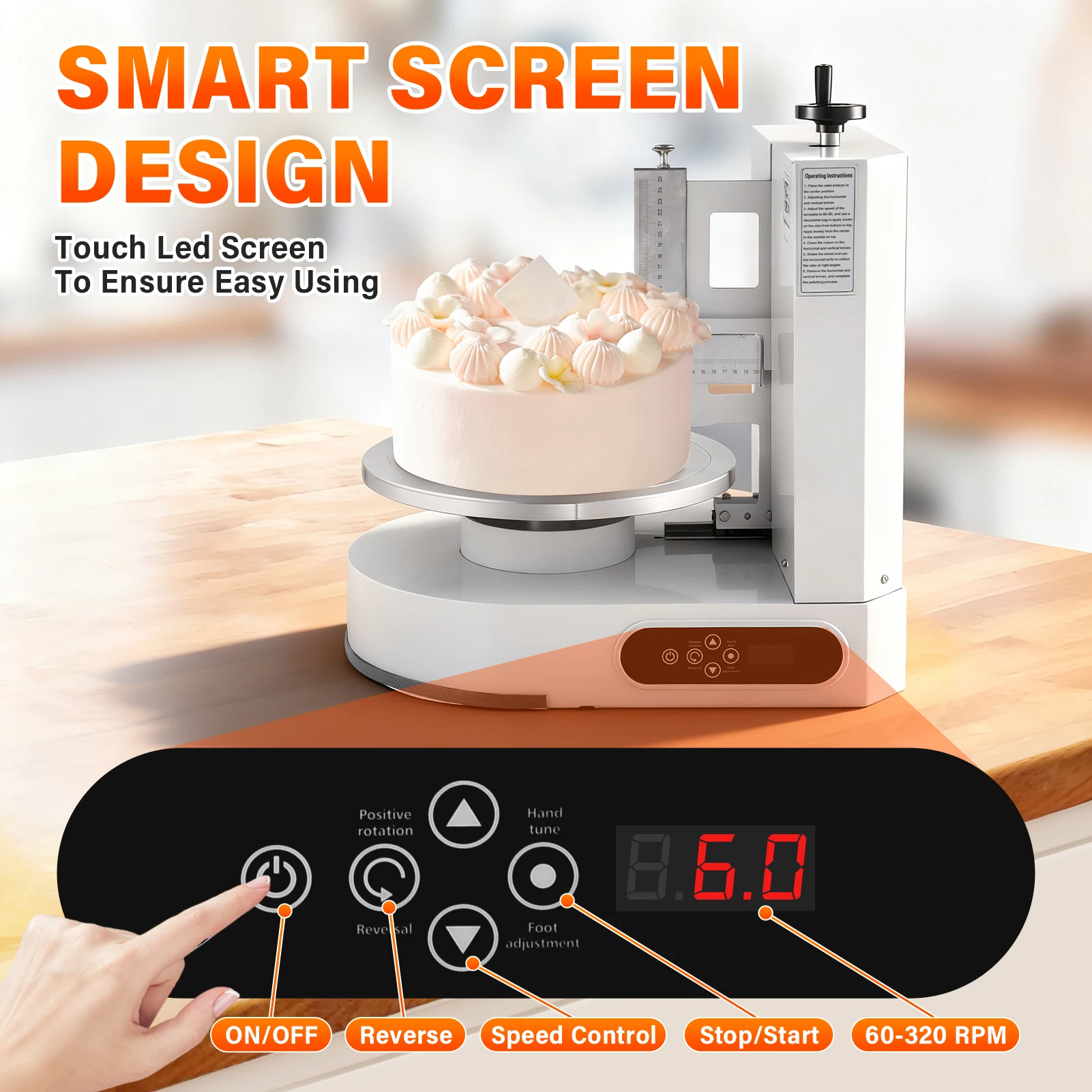 Cake Decorating Machine Cream Butter Coating Machine for 4-12 Inch Cake Touch Control Surfaces Scraper with Quiet Motor