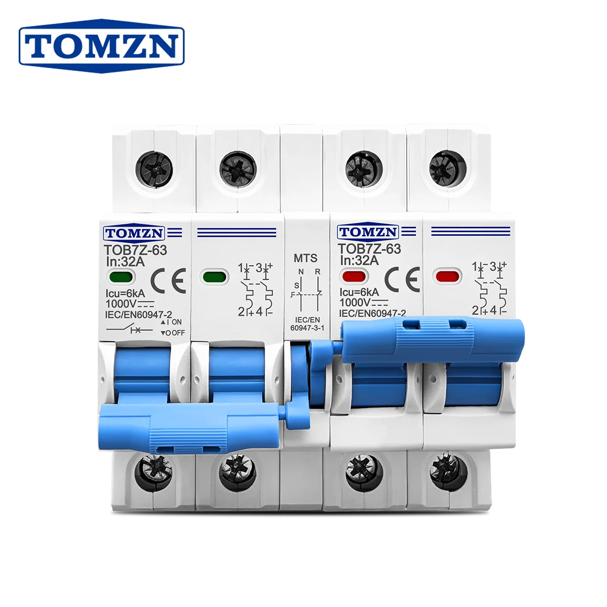 TOMZN 2P plus 2P DC MTS Dual power Manual transfer switch Circuit breaker MCB for PV system 2P+2P