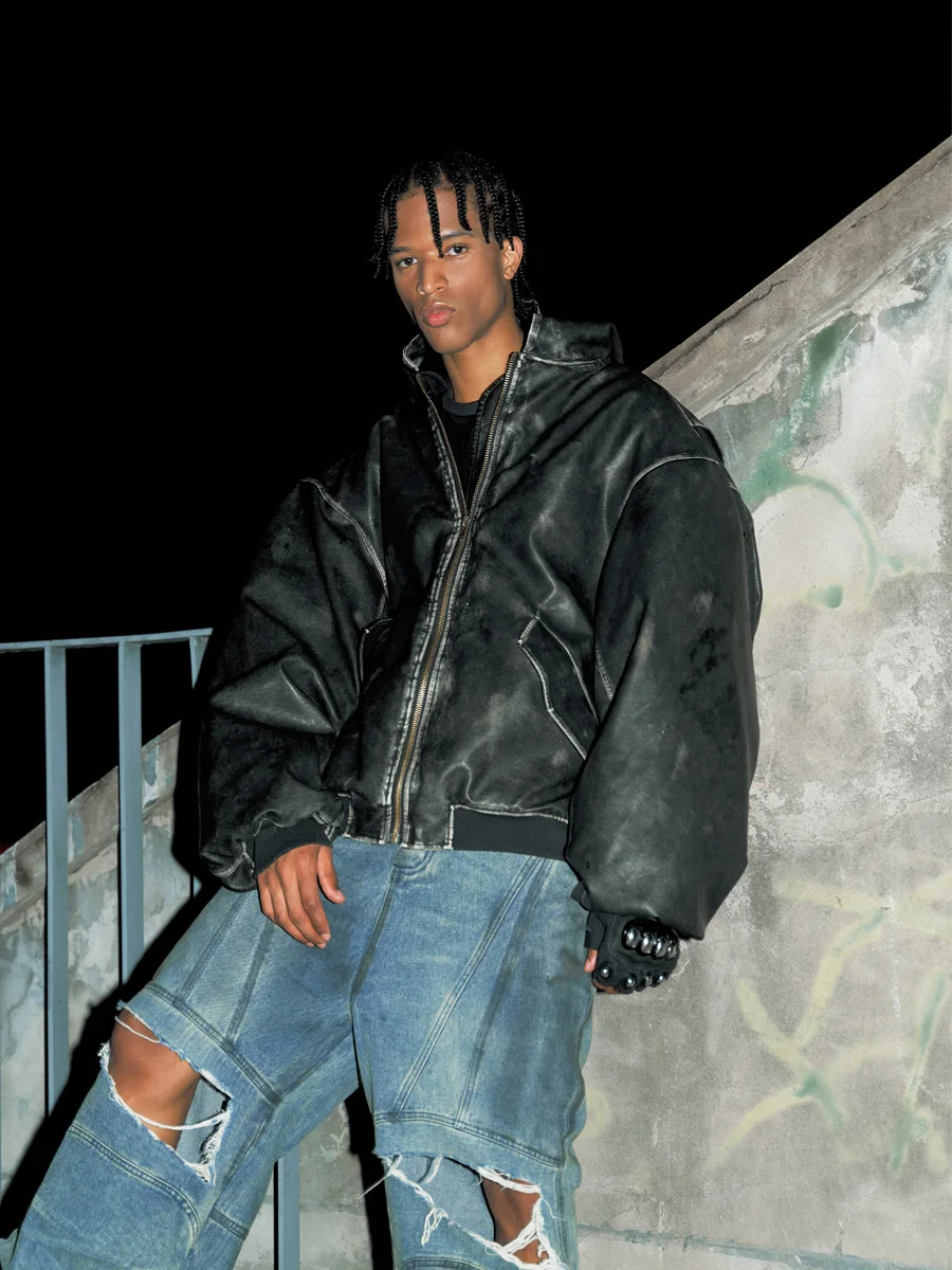 Waed القطن Jaet مقنعين الأمريكية العصرية تلاشى اللون الثقيلة دو الخريف الشتاء جديد وصول الشباب الدافئة Thiened معطف غير رسمي #4