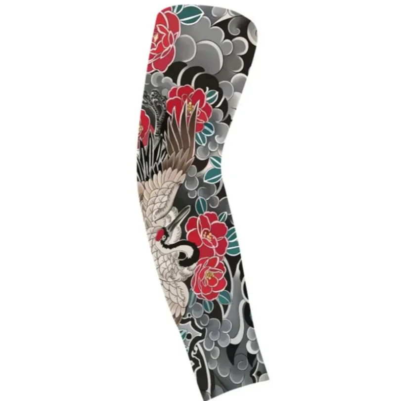 Flower Arm Pattern Flower Arm Tattoo Sleeve Elastic Breathable Ice Silk Arm Sleeve Sunscreen Thin Men Sunscreen Sleeve