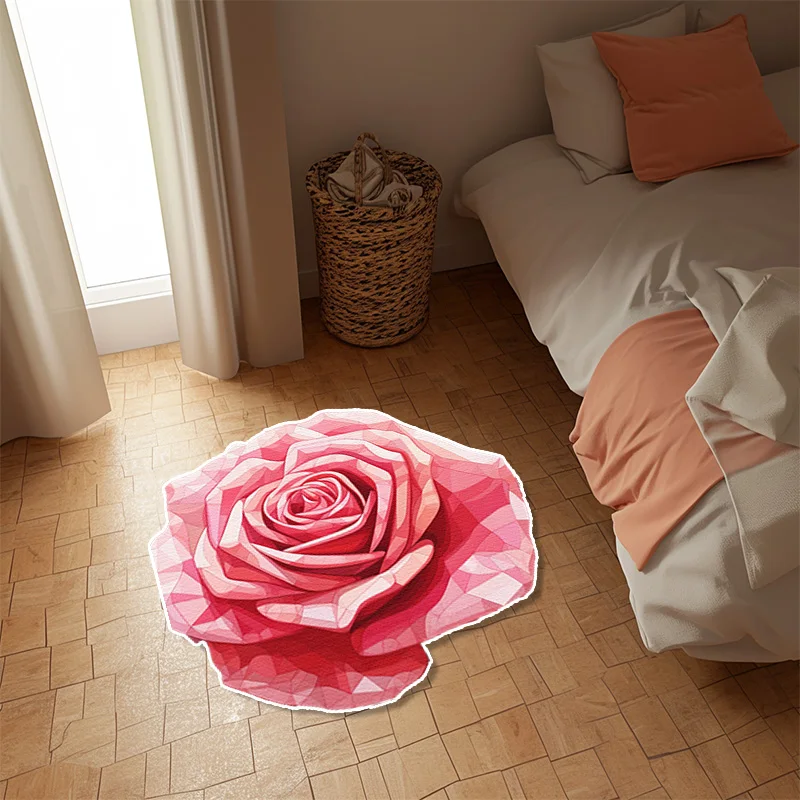 3D Flower Rug Bedroom Bedside Blue Carpet Anti-skid Light Luxury Living Room Carpets Creative Home Decoration Floor Mat Washable