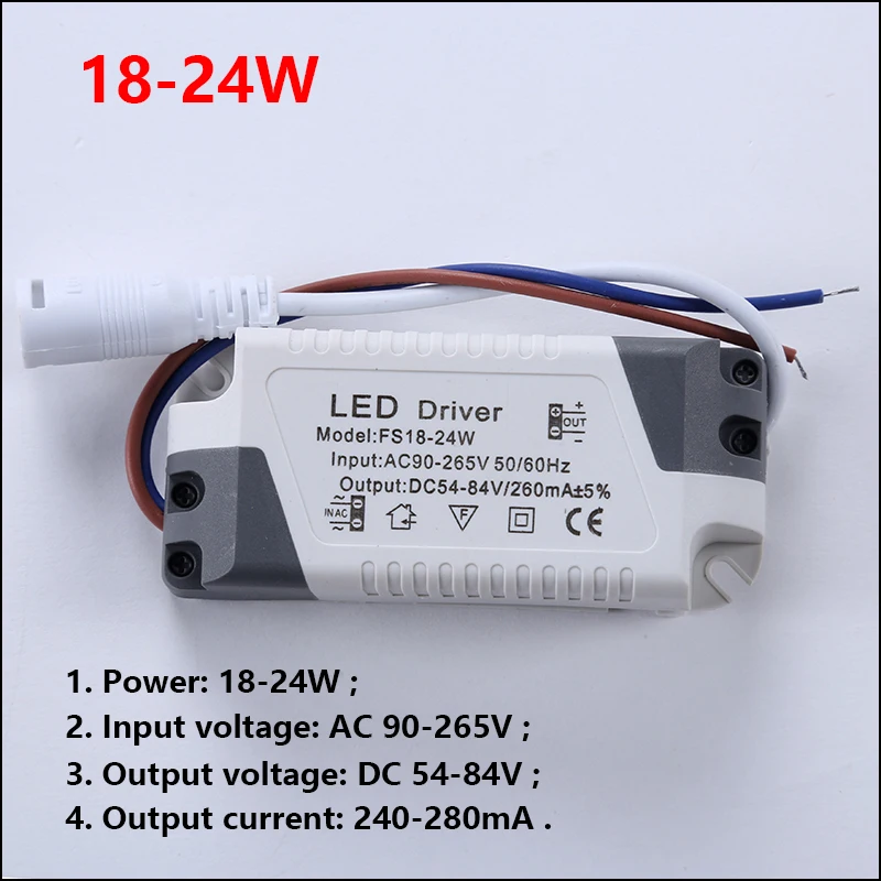 Controlador LED de alta calidad con 1-3W 4-7W 8-12W 13-18W 18-24W para fuente de alimentación LED, transformadores de iluminación de AC90-265V de