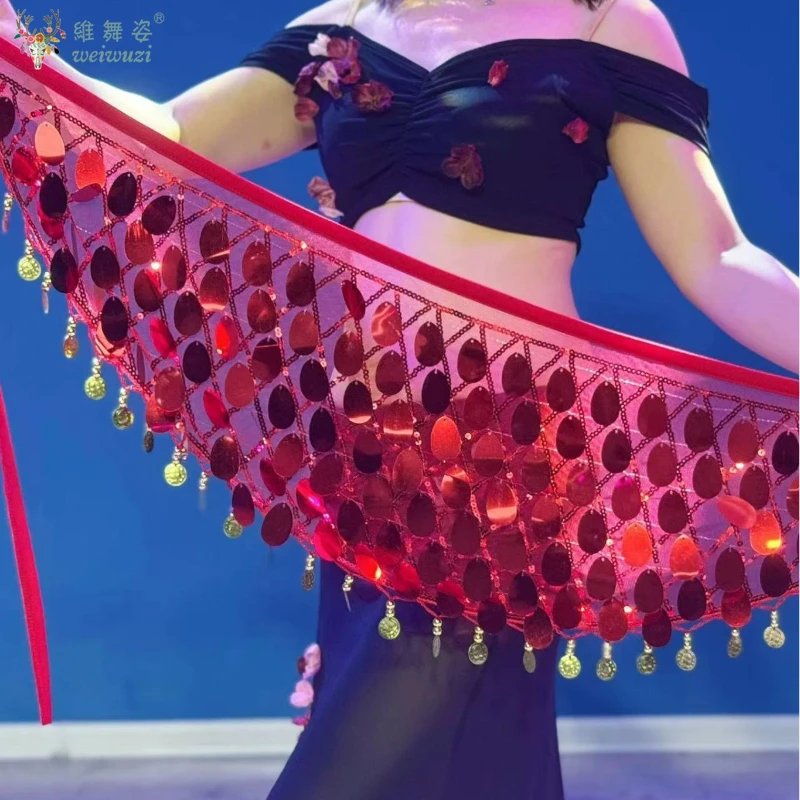 Belly Dance Waist Chain Mermaid Sequins Waist Towel Hip Skirt Practice Clothing Fart Curtain Oriental Dance Practice Waist Scarf
