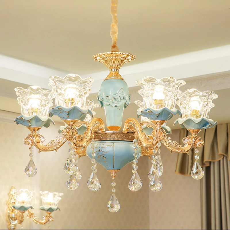 Nordic Ceramic Retro Atmospheric Chandeliers For Living Room Bedroom decoration pendant lights Room Villa Duplex Chandelier lamp