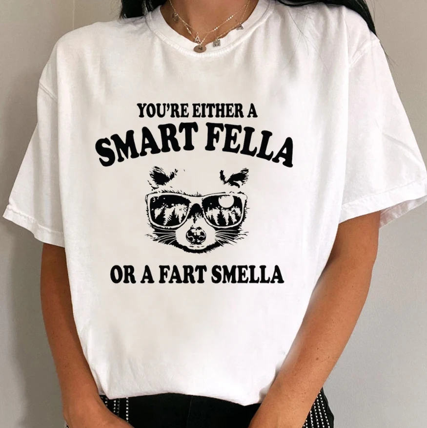 Smart Fella Raccoon Meme T Shirt Women Funny Mental Health Graphic T-Shirts Unisex Vintage Fashion Tops Short Sleeve Tees