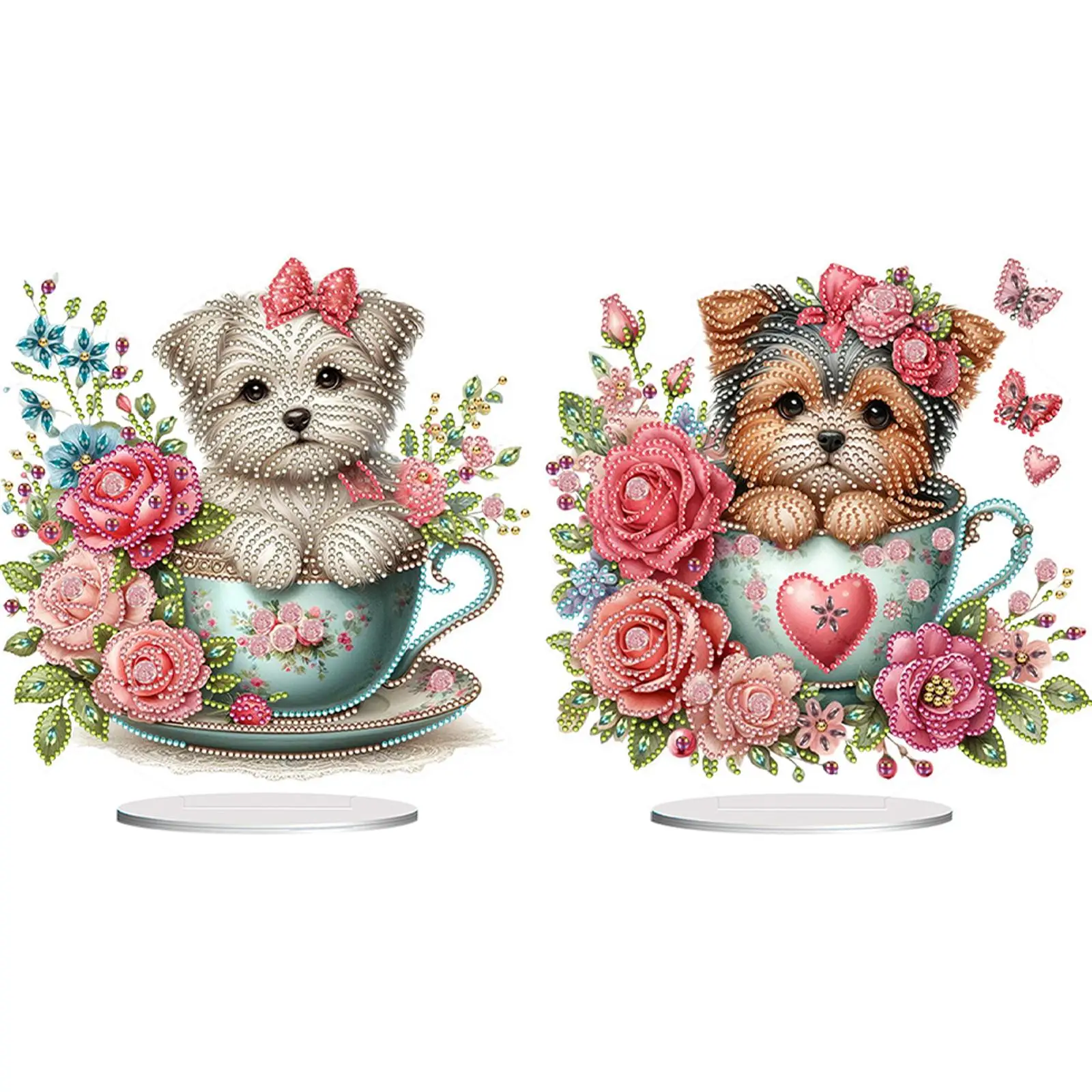 

2D Flat Teacup Puppy Print DIY 5D DIY Diamond Art Tabletop Decorations Diamond Painting Desktop Decorations for Adults Beginner