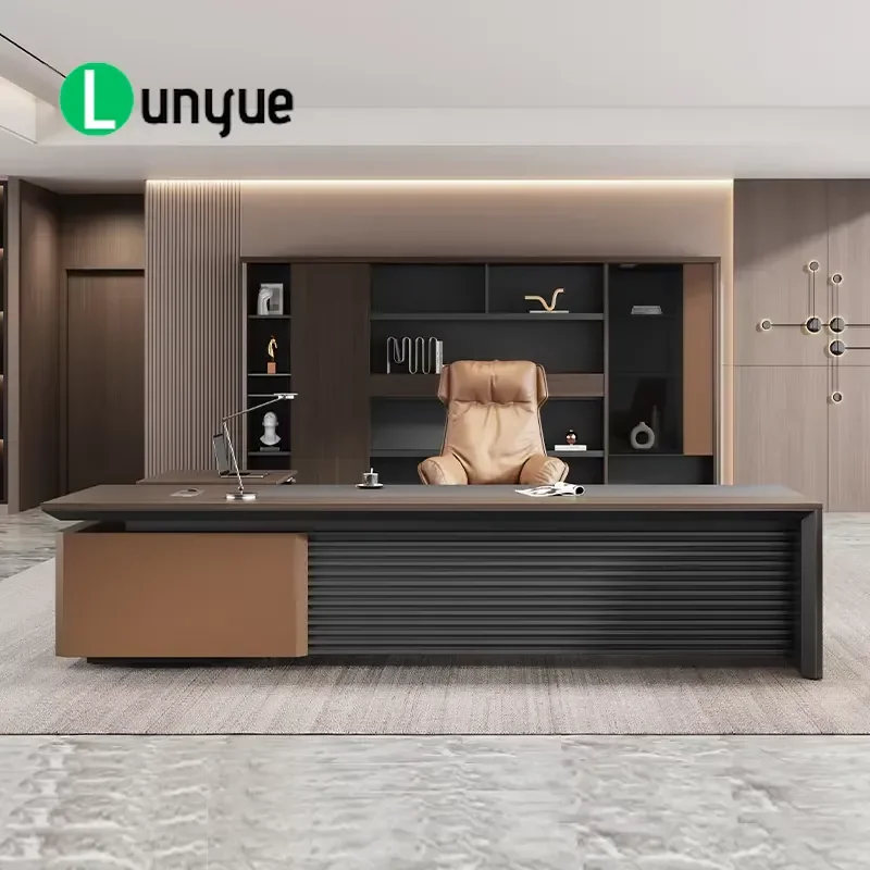 L Shaped Executive Desk Modern Durable Eco Friendly Wooden Desktop Luxury Design for CEO Office Commercial
