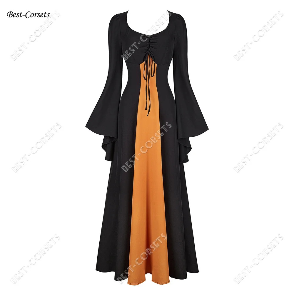 Victorian Dress for Women Halloween Costume Cosplay Medieval Renaissance Dress Long Sleeves Drawstring Purple Elegant Gown