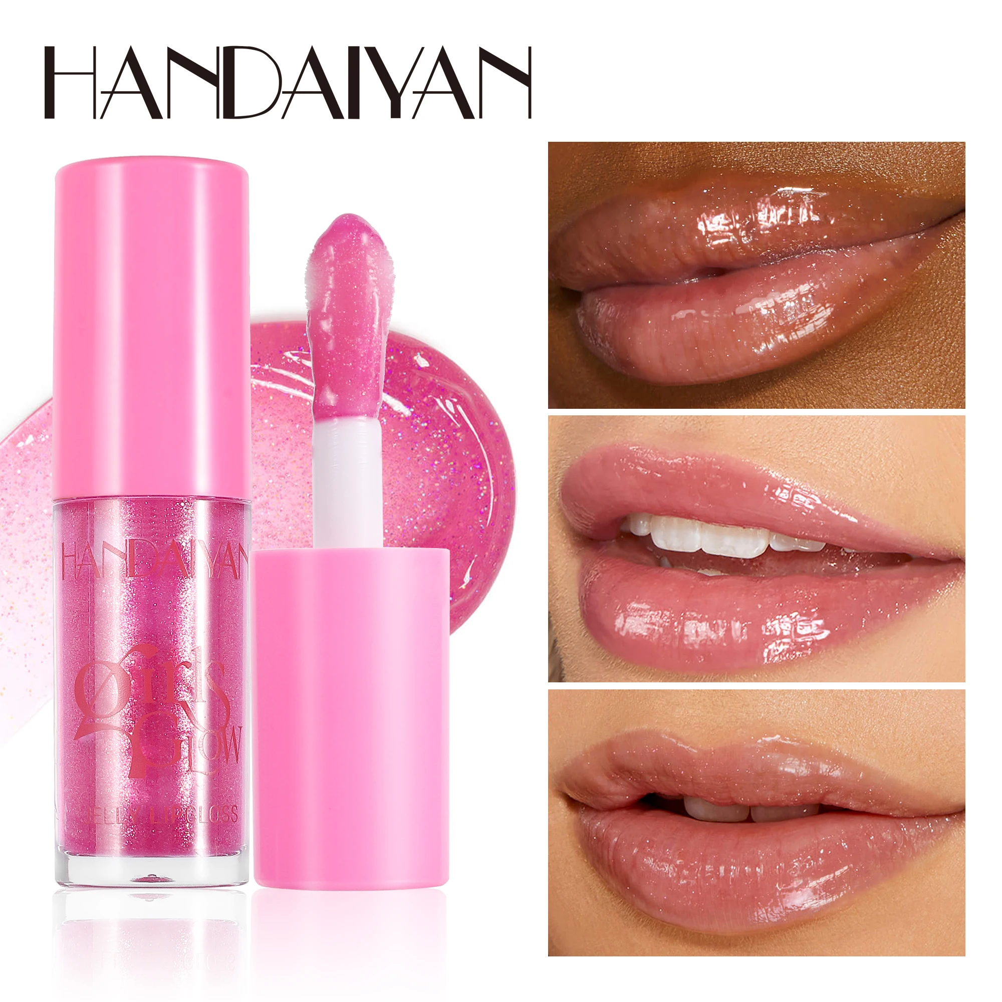 Handaiyan Crystal Jelly Moisturizing Lip Juicy Glow Oil Plumping Lip Gloss Waterproof Makeup Sexy Tinted Lip Glaze Plumper