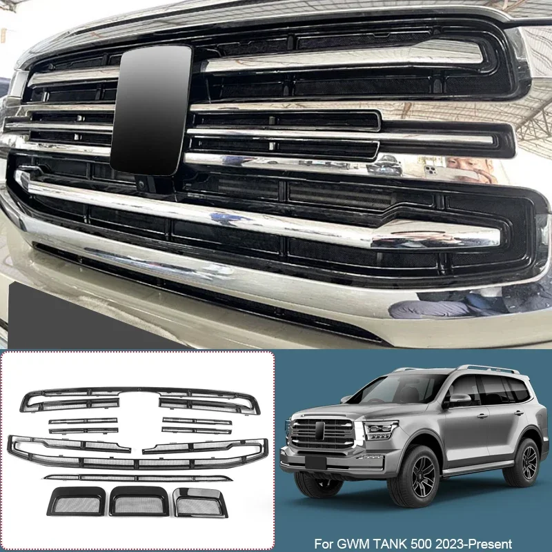 For GWM TANK 500 2023-2026 ABS Car Modify Front Buckle Insect Proof Net Auto Front Bumper Center Intake Grille Cover Accessory