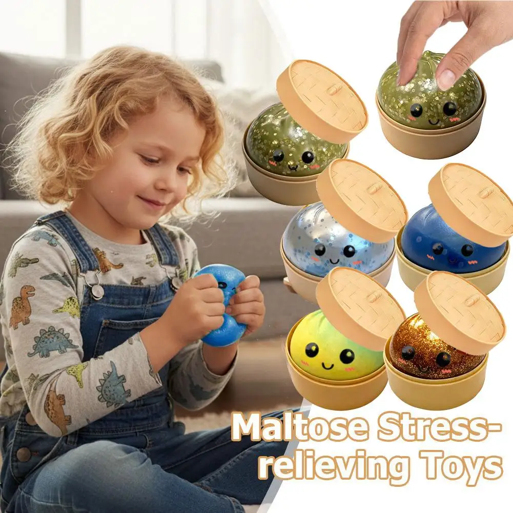 

Colorful Dumpling Squishes Stress Balls Fidget Sensory Toys Simulation Food Squishies Bun with Steamer Squeeze Dough Ball Gifts