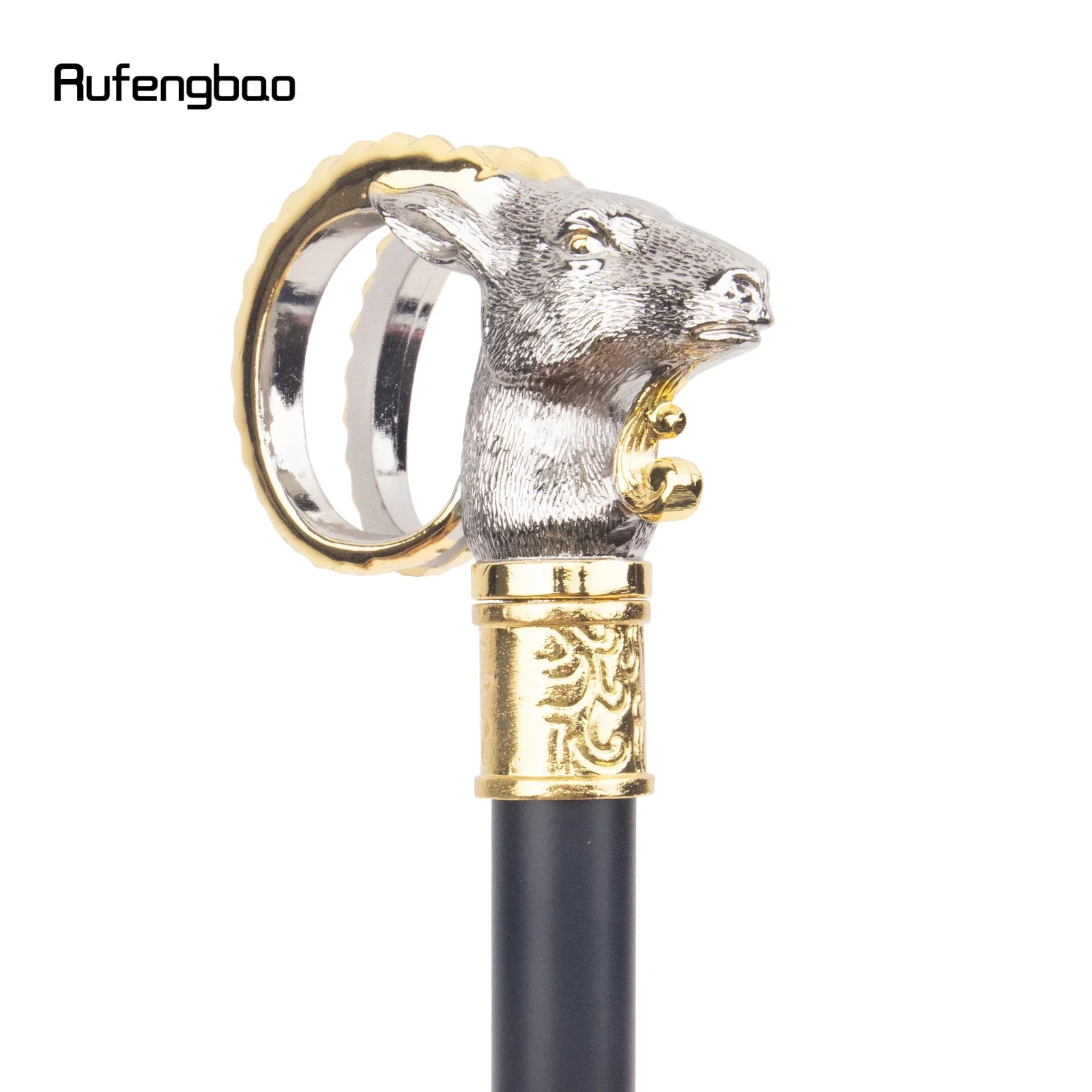 White Golden Goat Sheep Animal Single Joint Fashion Walking Stick Decorative Cospaly Party Walking Cane Halloween Crosier 91cm