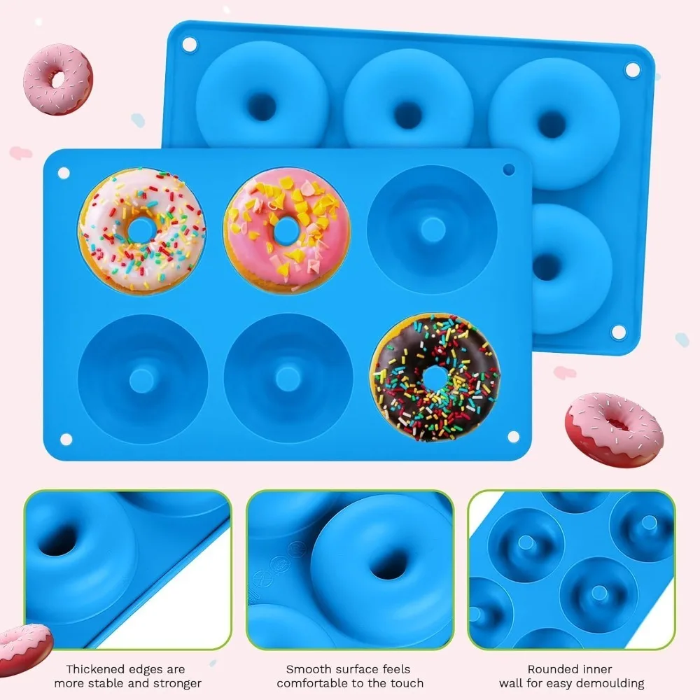 6 Cavity Silicone Donut Mold Heat Resistant Non Stick Food Grade Baking Pan for Doughnuts Bagels Mini Cupcakes Kitchen Tool