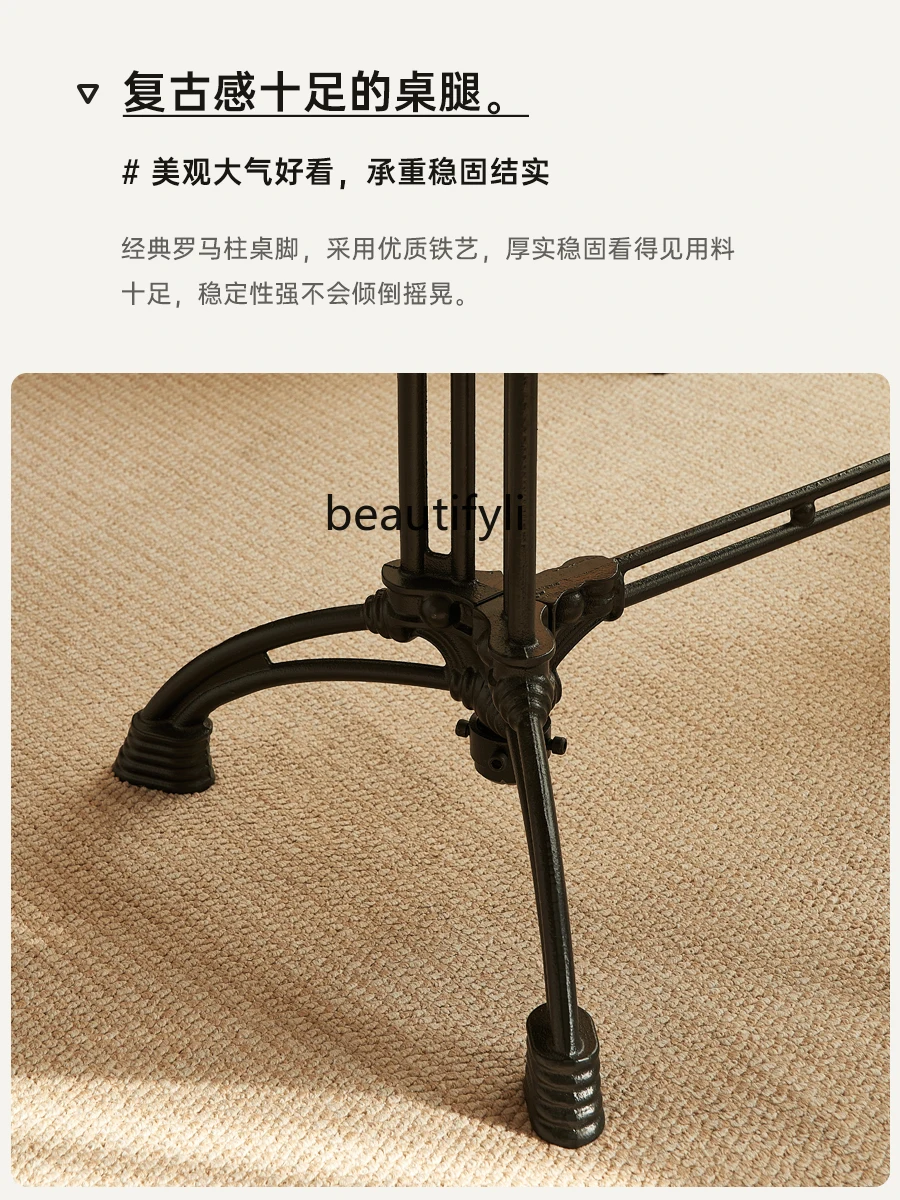 French Style Vintage Dining Table Solid Wood Rectangular Living Room Home Leisure Restaurant Coffee Shop Table Simple