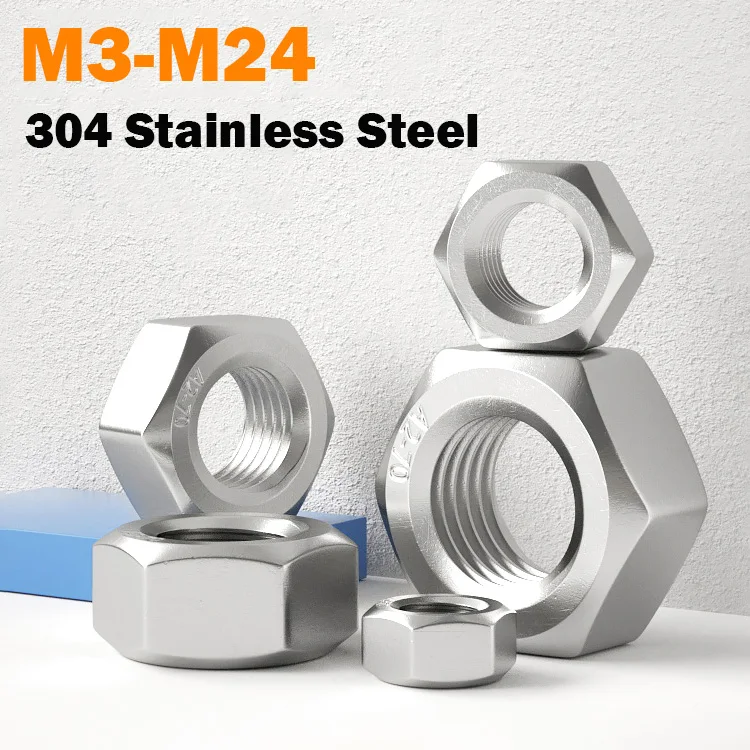 M4 M5 M6 M8 M10 M12 M14 M16 M18 M20 M22 M24 DIN934 Fine Thread Hex Hexagon Nut 304 Stainless Steel Pitch 0.5/0.75/1/1.25/1.5mm