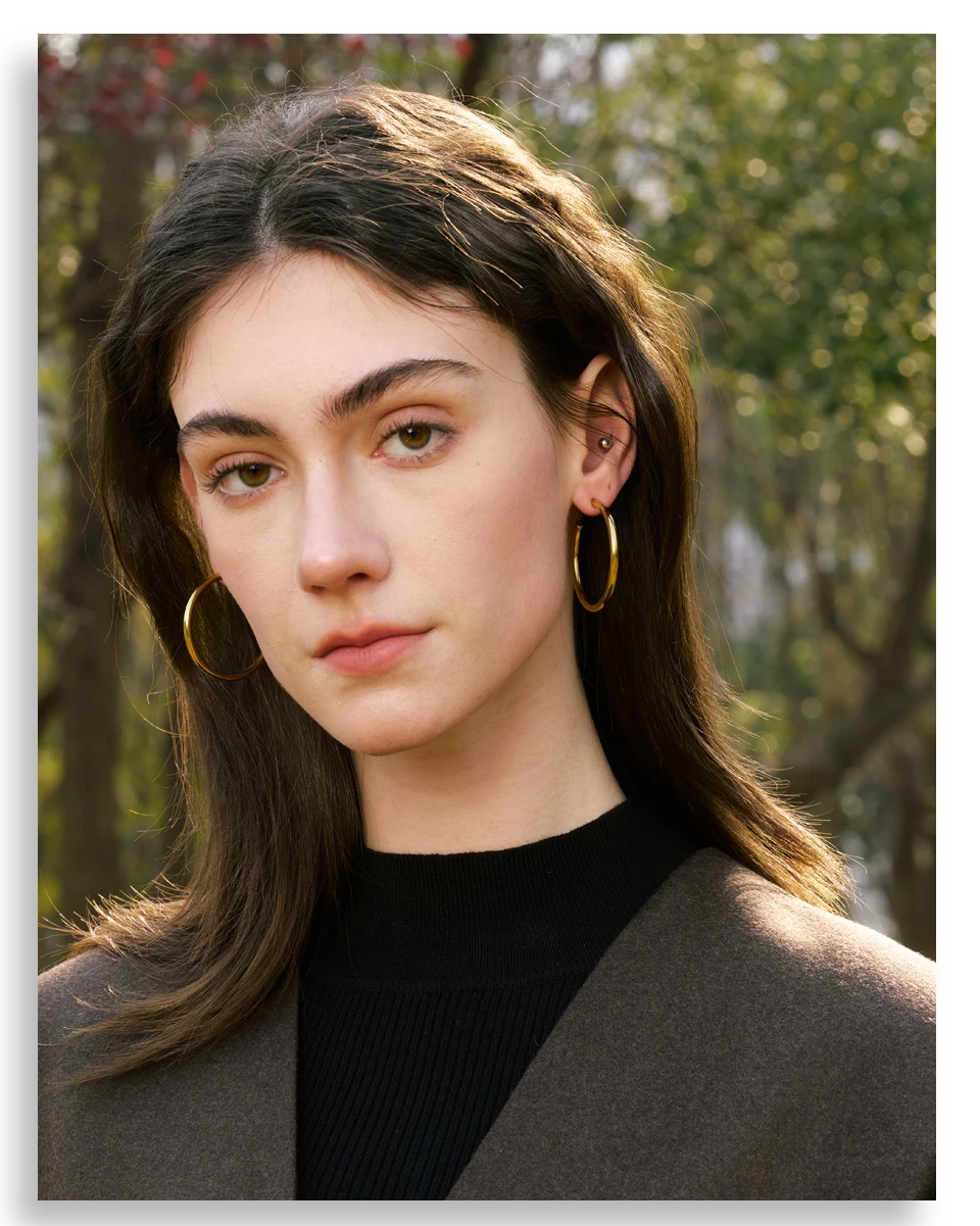 Yhpup 25/30/40/50/60/70mm Minimalist C-Shape Round Daily Hoop Earrings Stainless Steel Versatile Popular PVD Waterproof Jewelry – Detail 9