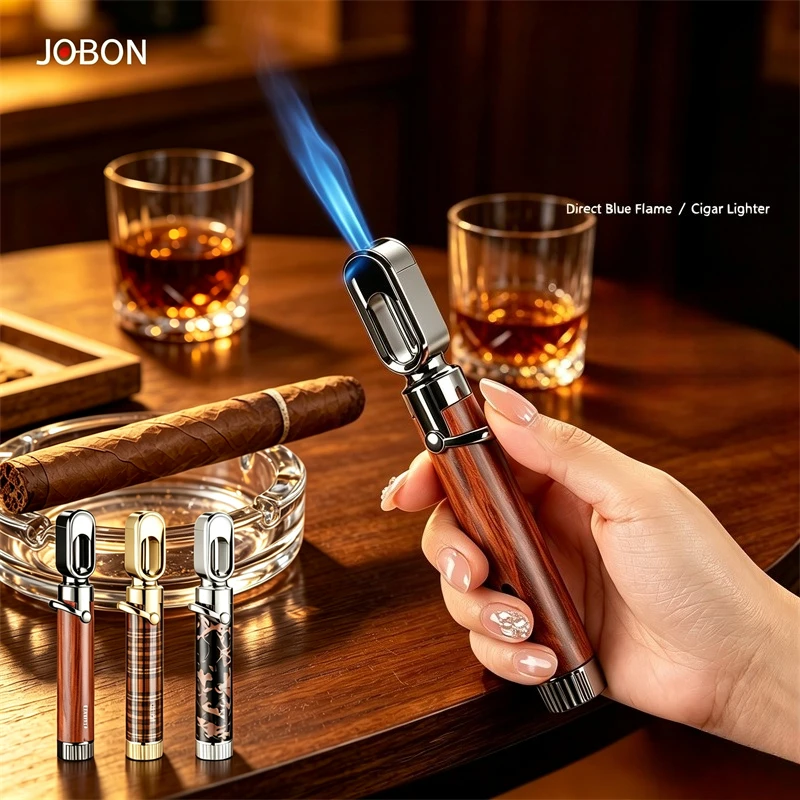 JOBON Windproof Jet Torch Lighter,Long Strip Rocker Switch with Visible Gas Window,Refillable Portable Ignition Gun Outdoor
