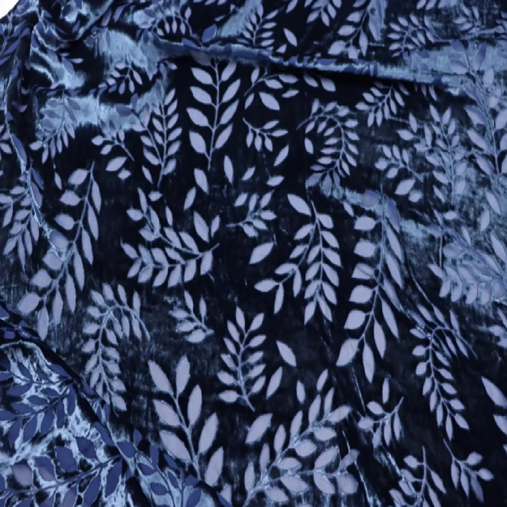 Increíble tela de terciopelo de seda suave elegante Floral de hoja azul marino oscuro para mujer suave vestido de fiesta de vacaciones blusa Casual