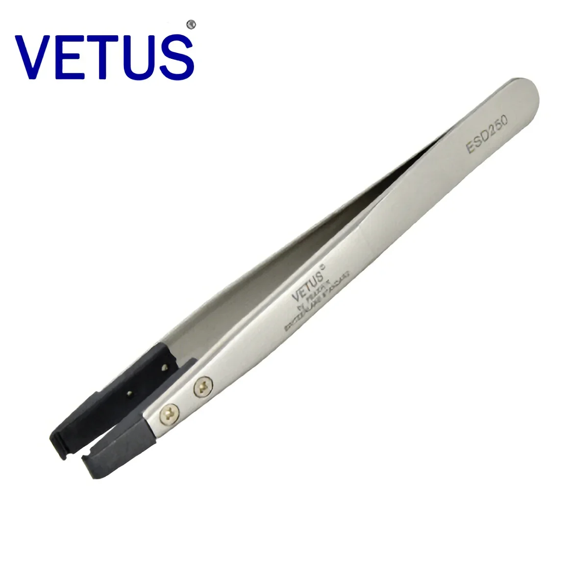 VETUS Tweezers ESD-250 Interchangeable Head Clip Anti-static Carbon Fiber Conductive Plastic Head Stainless Steel Body Pincers