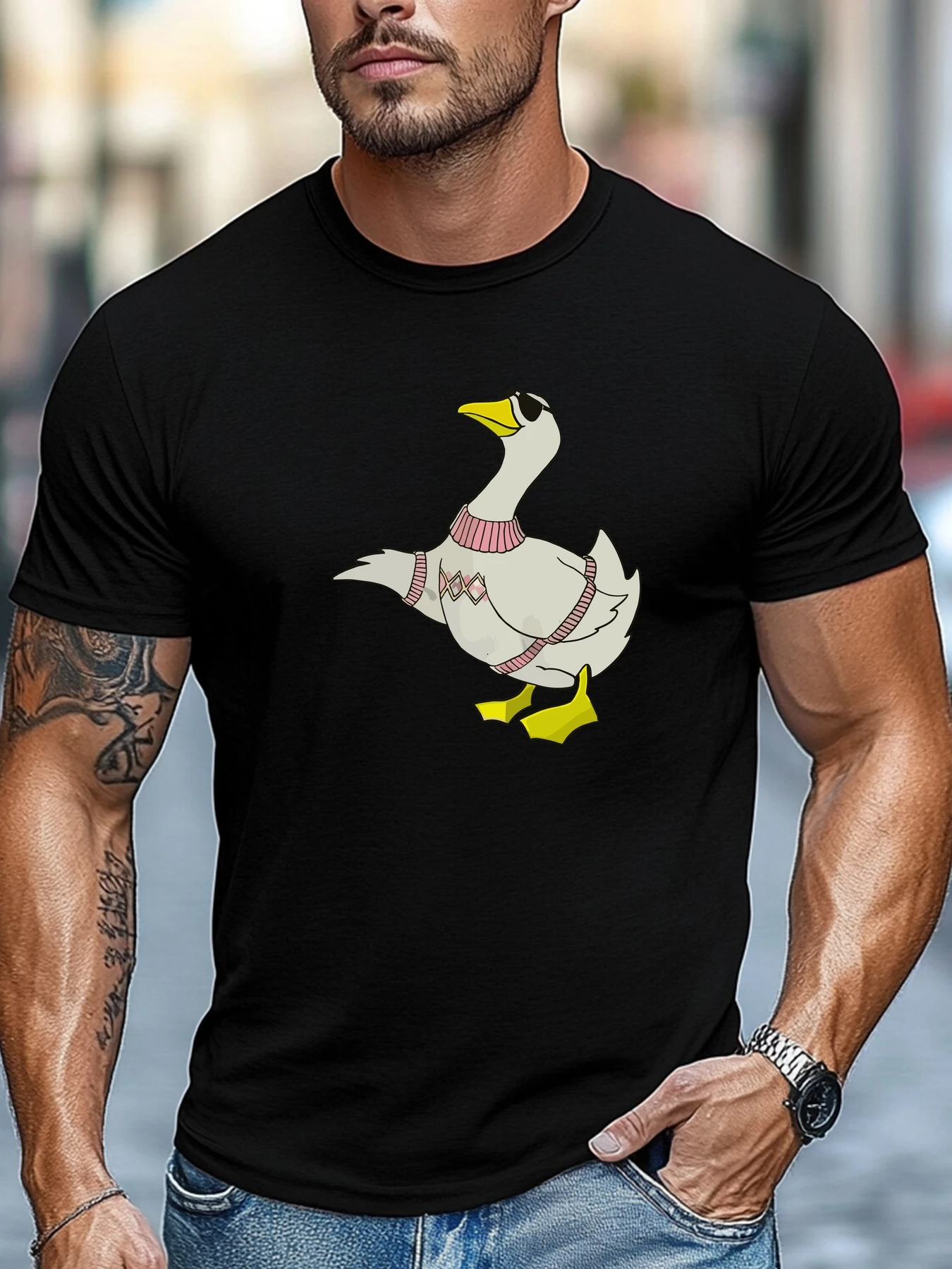 

Прохладная футболка для мужчин носить солнцезащитные очки носить свитер гусиный принт шаблон лето с коротким рукавом ежедневные топы