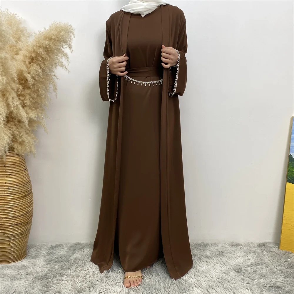 New fashion Muslim women sleeveless dress plus Muslim cardigan two-piece Arab Turkey Dubai dress elegant temperament clothing