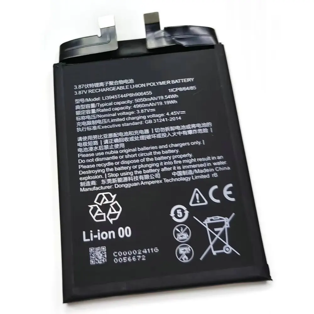 Original 3.87V 5050mAh Li3945T44P8H906455 Battery For ZTE Nubia Red Magic 6 Nx669J Mobile Phone