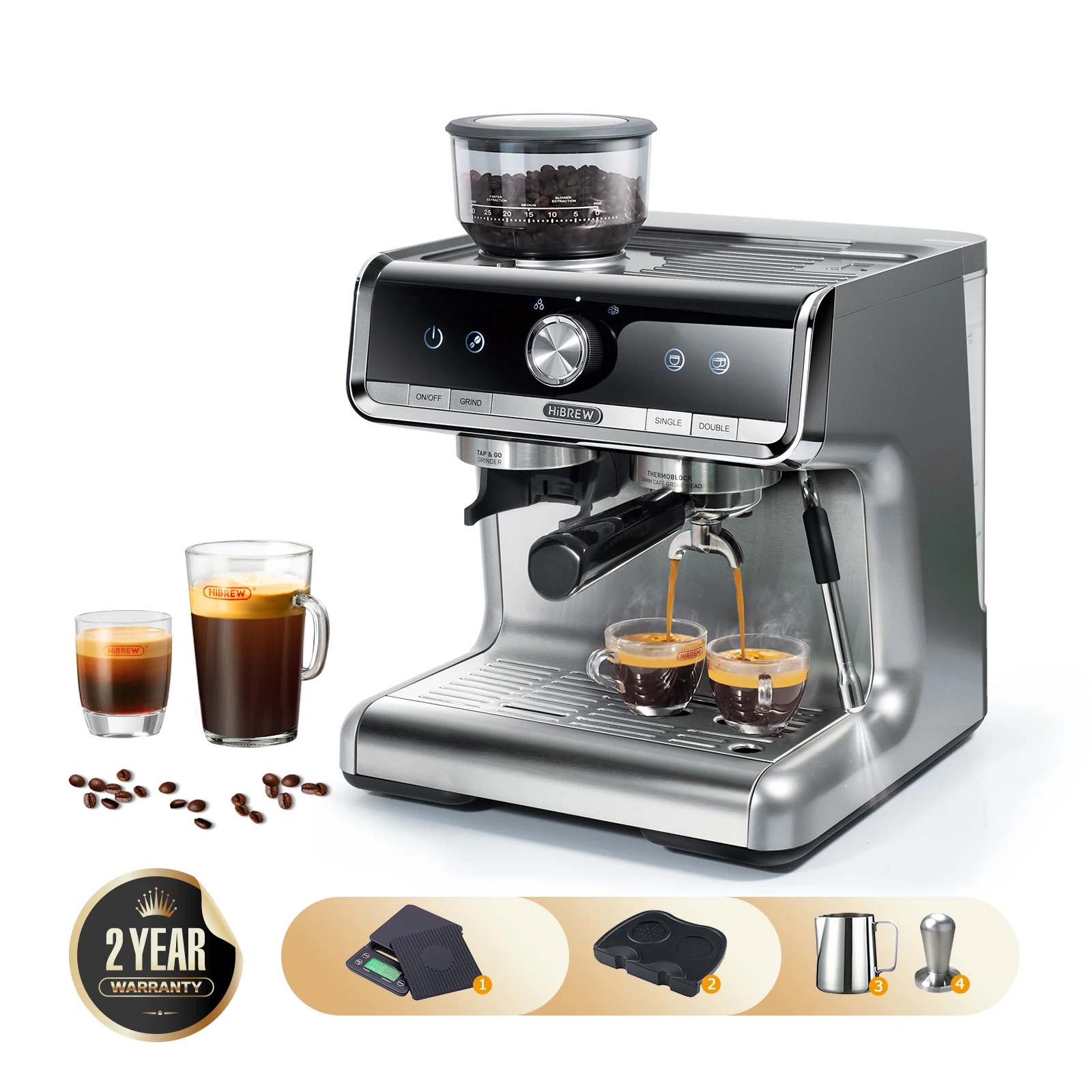 HiBREW Barista Pro 20Bar grain à expresso, Machine à café de niveau Commercial Cafetera avec Kit complet pour café hôtel Restaurant H7