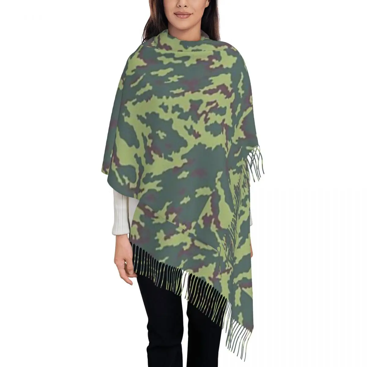 Russian Woodland Camouflage Scarf Tassel Scarves for Women Soft Warm Shawls and Wraps Large Fall Winter Shawl Wrap