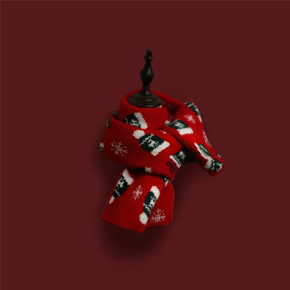 

Sweet Elk Christmas Neckerchief Thicken Deer Scarves Women Flower Double-sided Knitted Scarf Autumn Winter