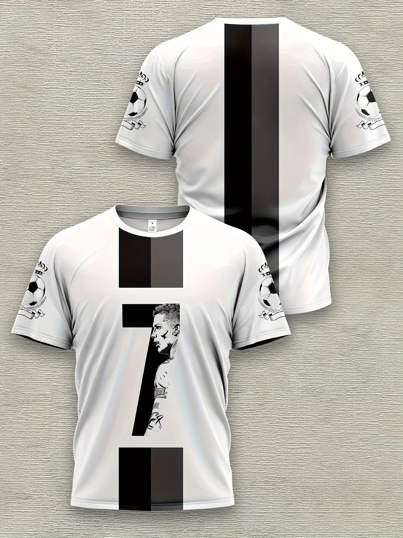 

Boys' Novelty Graphic T-Shirt - 3D Digital Print Short Sleeve with Bold '7' & Portrait Design Black & White Contrast