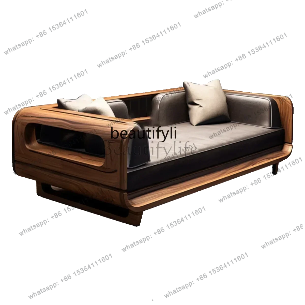 XX39New Chinese Zen solid wood sofa bed living room, North American black walnut, chaise longue arhat bed