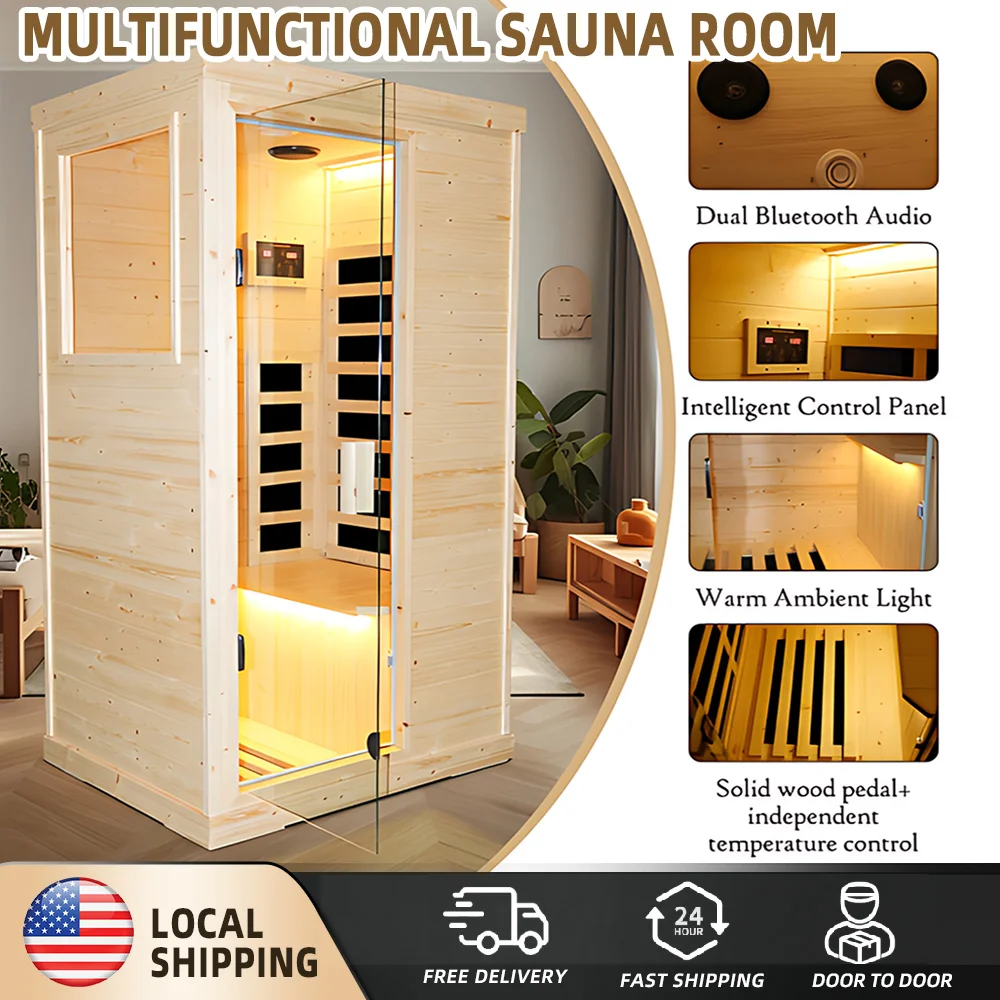 2 Year Warranty Home Infrared Ray Inner Hemlock Sauna Room Carbon Crystal Heating Plate Perspiration Therapy Sweat Room Single