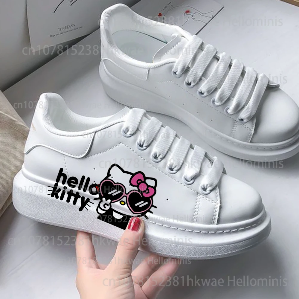 Hello kitty cute Sneakers donna scarpe casual piattaforma maschile kateboarding Fashion Girls scarpe Casual flats 3D graffiti pink