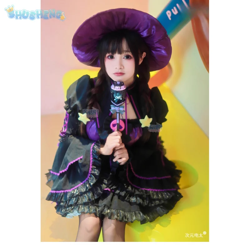 أنيمي كورومي تأثيري الساحرة الصغيرة زي هالوين كرنفال الحلو لوليتا فستان قبعة اكسسوارات الجوارب الدعامة Kuromi القوطية مجموعة #6
