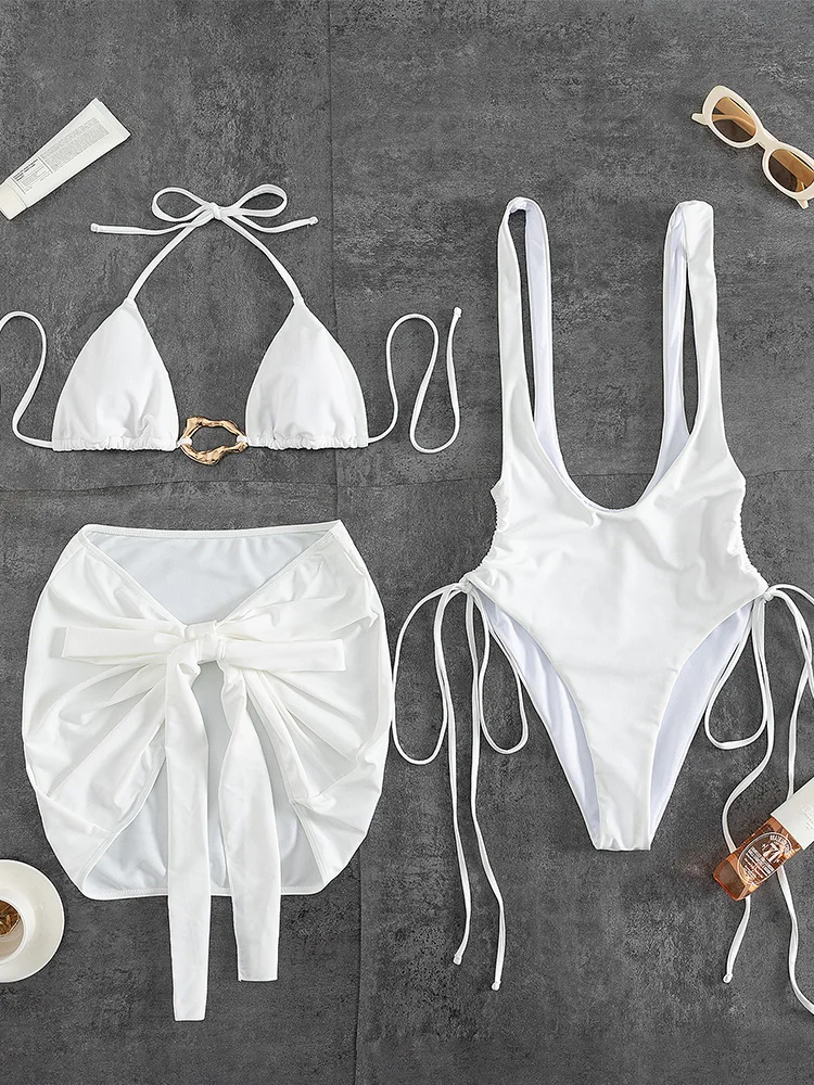 

Сексуальный цельный купальник на шнуровке для женщин, раздельный купальник для пляжного отдыха, новинка 2026 года, всесезонный, комплект из 3 предметов