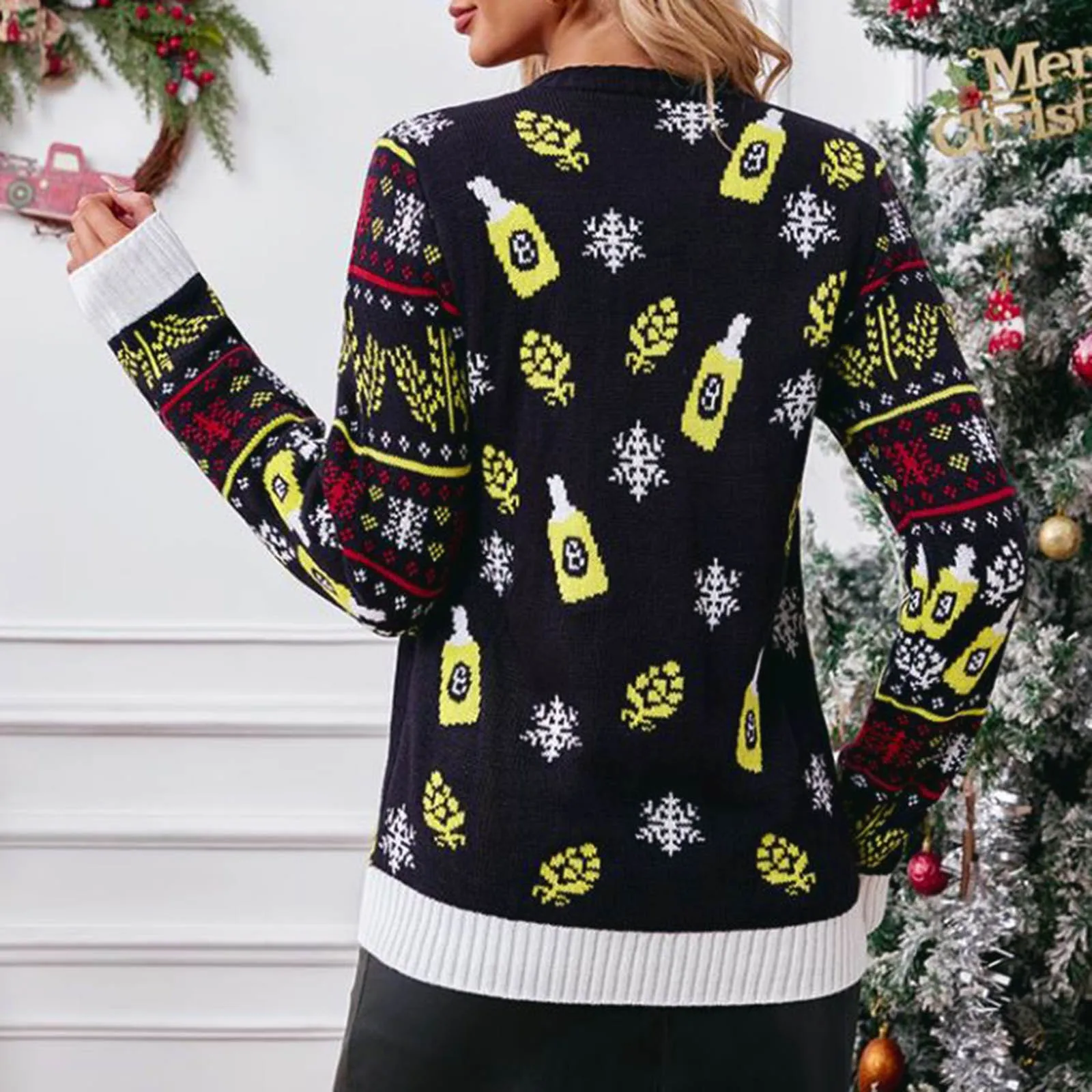 Autumn Winter European Christmas Sweater Casual Santa Jacquard Pullover Women Long Sleeved Loose Fit Led Lights Sweaters