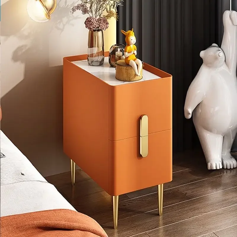 

Nordic Bedroom Bedside Table Modern Mini Narrow Rock Surface Nightstand 2 Drawers Wooden Bedroom Tables Muebles De Dormitorio